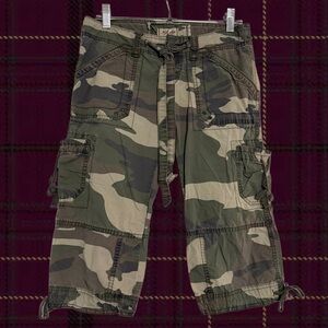 Y2K 2000s Grunge Streetwear Low Rise Hollister Green Camouflage Cargo Shorts